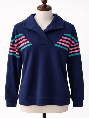 Lands' End Women's Navy Pullover With Sripes XS